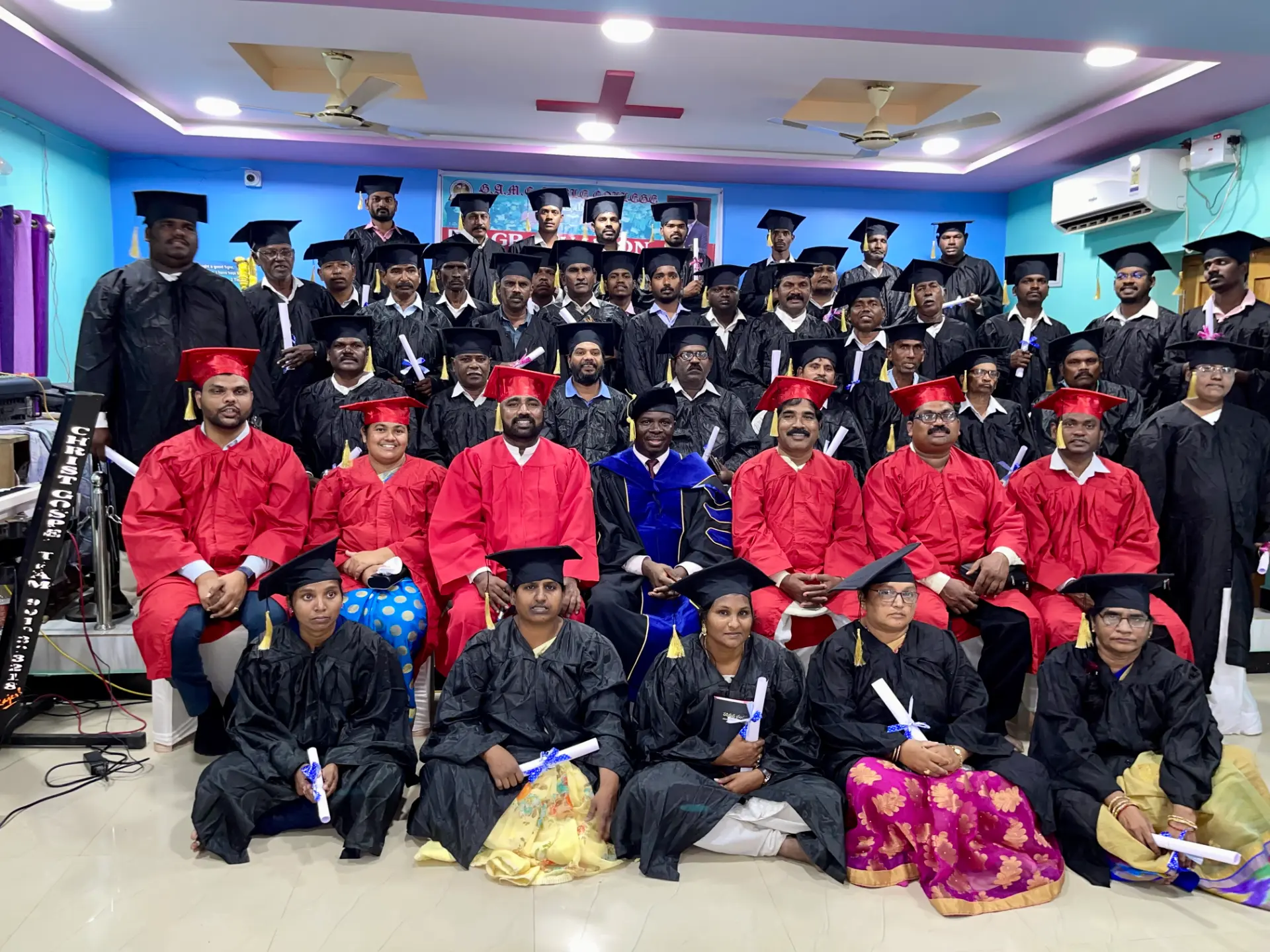 Glovim Bible College India graduating class of 2023 celebrating at the commencement service